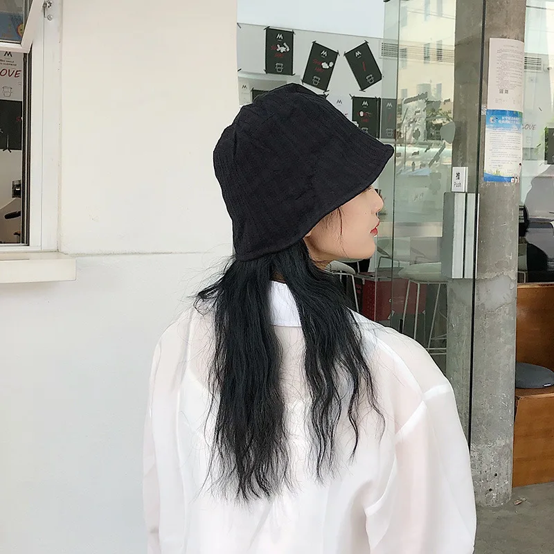 Summer Thin Fisherman Hat Korean Wild Pure Color Simple Sun Hat Student Bucket Hat Black and White