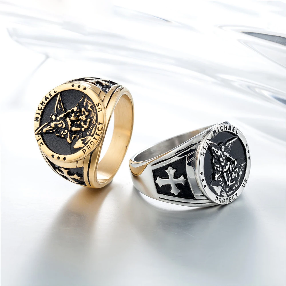 Мужские кольца Святого Сан Великой протектор Архангел победы над сатаны фигурка