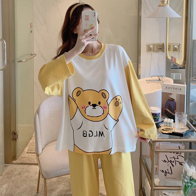 Plus Size XXXL Spring Nightgown Women Sleepwear Cartoon Pajama Set Loose Version Cotton Princess Style Pullover Pajamas