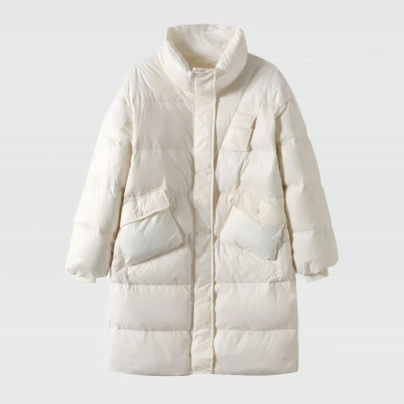 Женская теплая куртка пуховик с воротником стойкой однотонная Повседневная