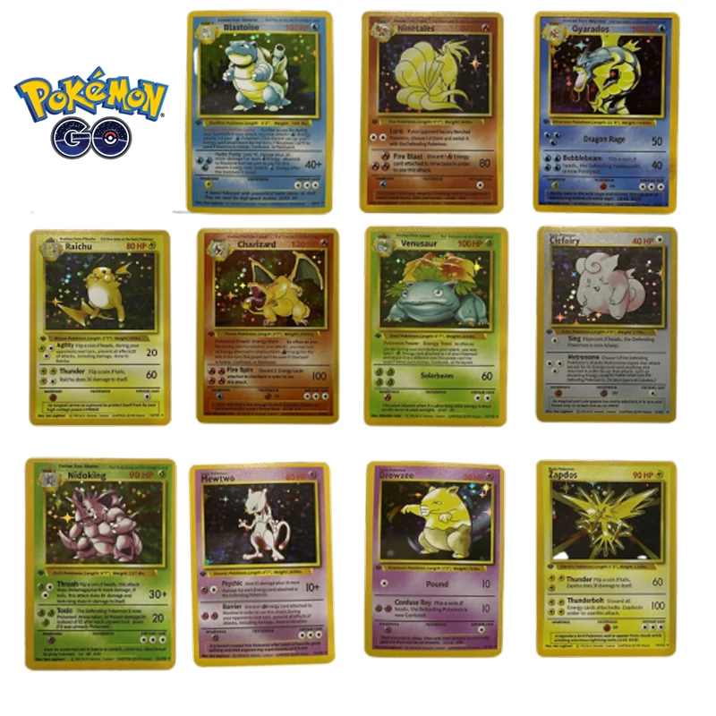 

New1996 Pokmon Diy10Pcs+1Game Collection Card Flash Card Desktop Decoration Charizard Blastoise Venusaur Ninetales Mewtwo Zapdos