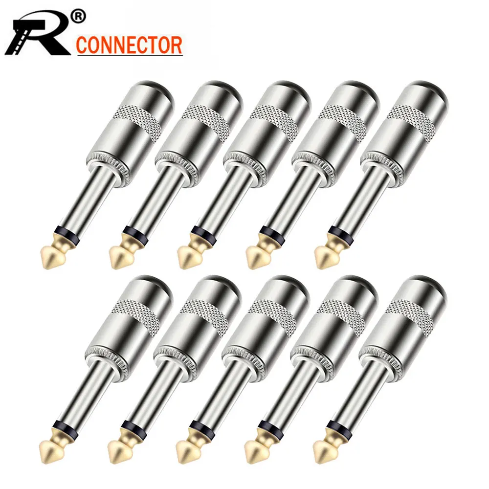 100pcs/lot 1/4 Inch Mono Jack 6.35mm Male Plug Wire Connector Hot Sell Guitar Effect Pedal Microphone 6.3MM Plug Audio Connector