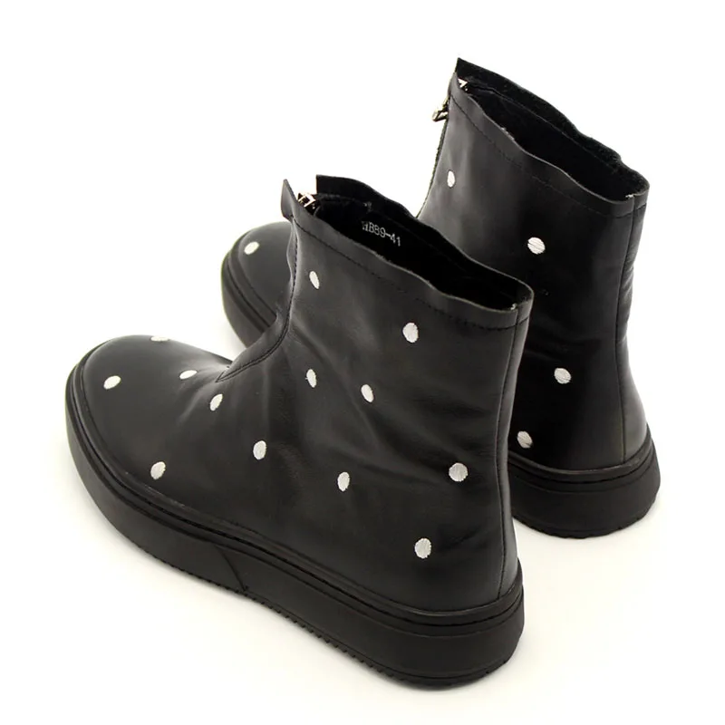 Мужские Модельные ботильоны в горошек Белые зимние Дизайнерские с вышивкой на