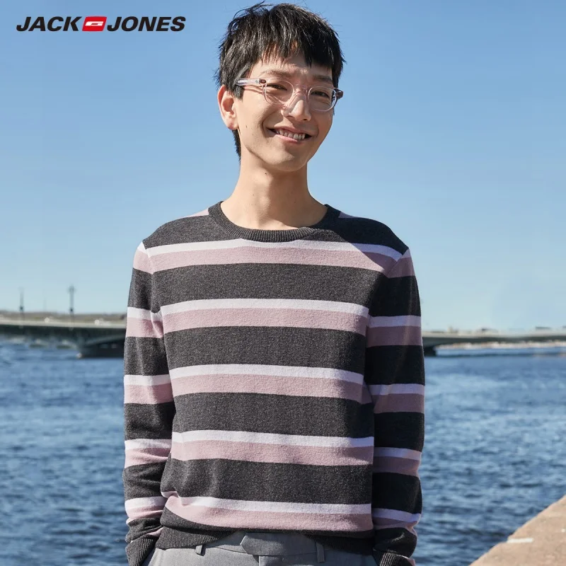 Мужской полосатый свитер JackJones пуловер с круглым вырезом Удобный Повседневный
