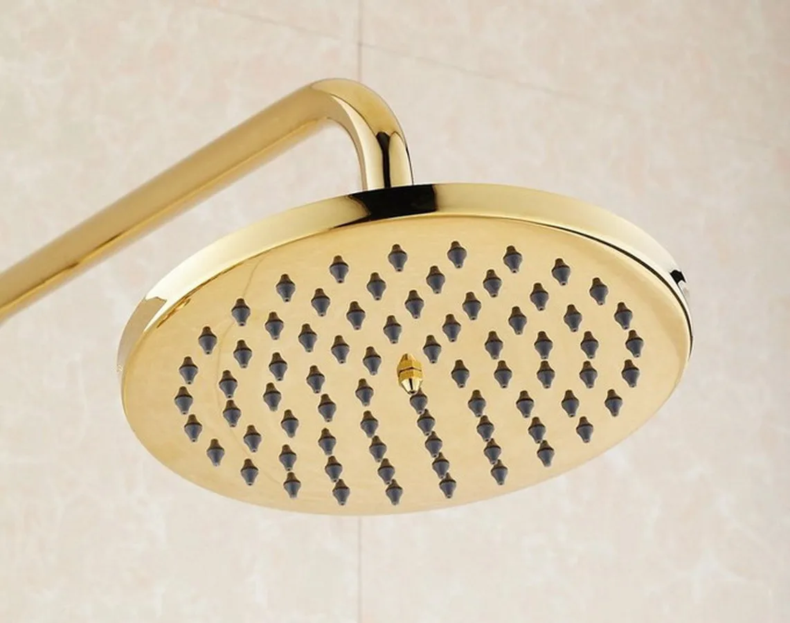 

Luxury Polished Gold Color Brass Bathroom Accessories 8 inch Round Top Spray Rainfall Rain Shower Head 2sh046
