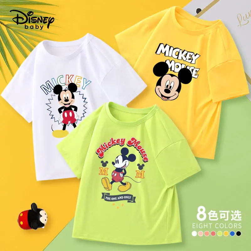

Disney boys' short sleeve cotton 2021 medium and large children's wear western style summer wear loose T-shirt for children