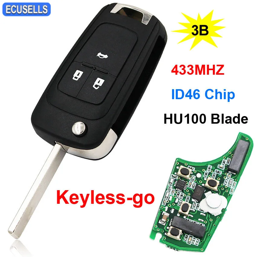3 кнопки Keyless-go складной дистанционный ключ флип умный Автомобильный ключ для Chevrolet 433MHz ID46 46 чип HU100 Uncut Blade(после рынка