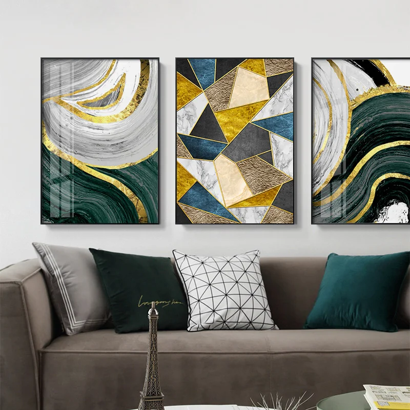

Nordic Home Wall Art Abstract Golden Geometry Canvas Painting Modern Poster And Prints Picture Modular Living Room Bedroom Decor