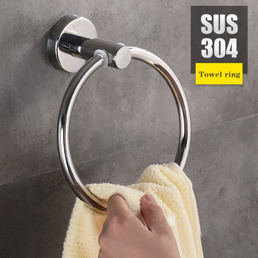 

Home Modern With Screws Bathroom Rack Round Hanging Holder Bath Wall Mount Stainless Steel Hotel Accessories Simple Towel Ring