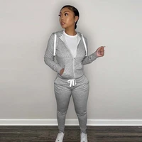 new two piece womens home loungewear solid color long sleeve zipper hoodies and pencil pants office lady slim fashion tracksuit