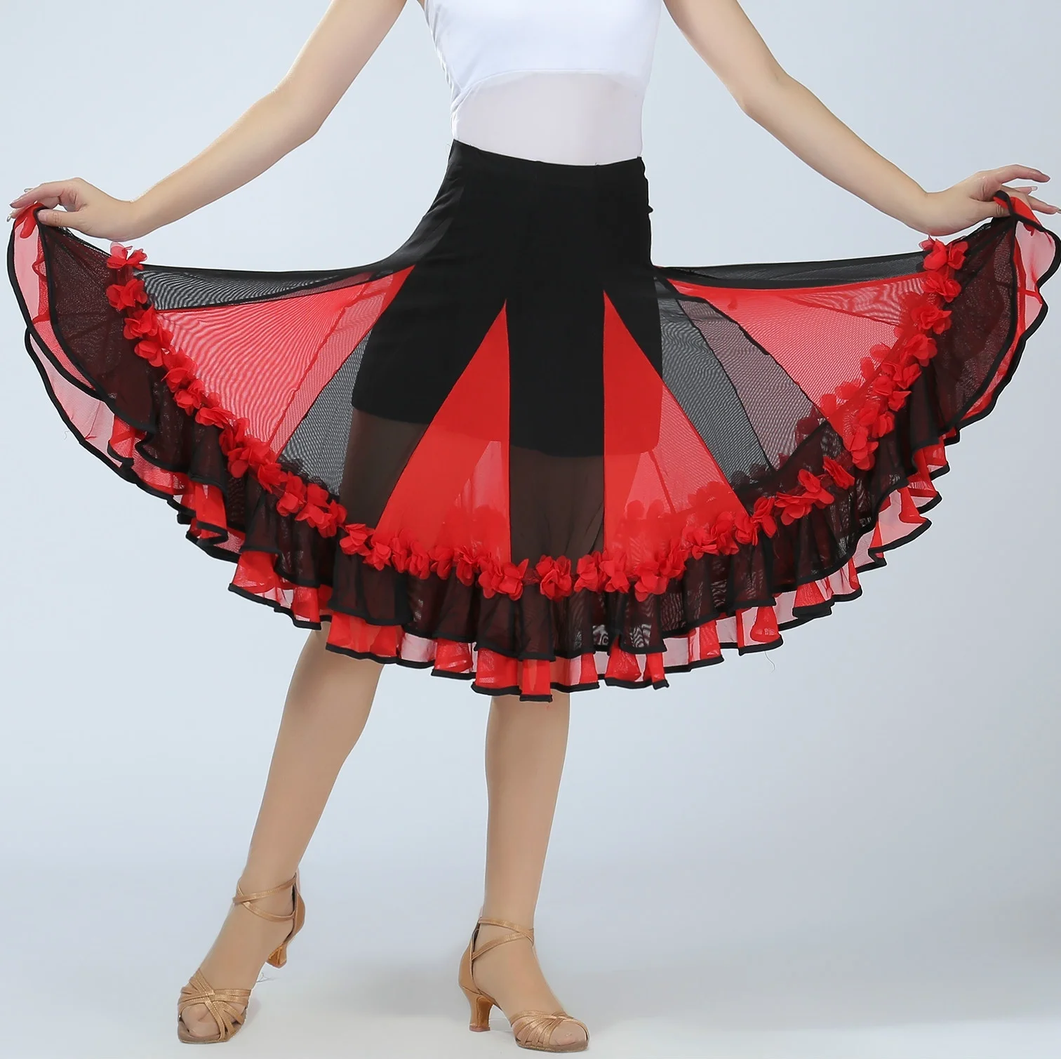 Женская юбка для бальных танцев современное плиссированное платье в цветочек