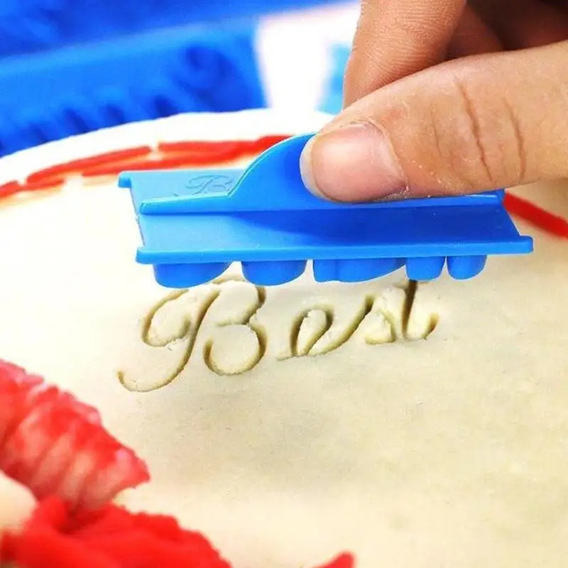 

Blue Plastic Birthday Cake Mold Handwritten Sugar Cube Letters Creative Wishes Cutter Cookie Embosser Tools