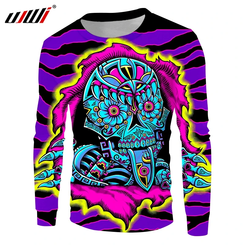 

UJWI Casual Sweatshirt Cool Print Skull 3D Hoodies Purple Women/men's Workout Fitness Crewneck Pullovers Blouse Dropshipping