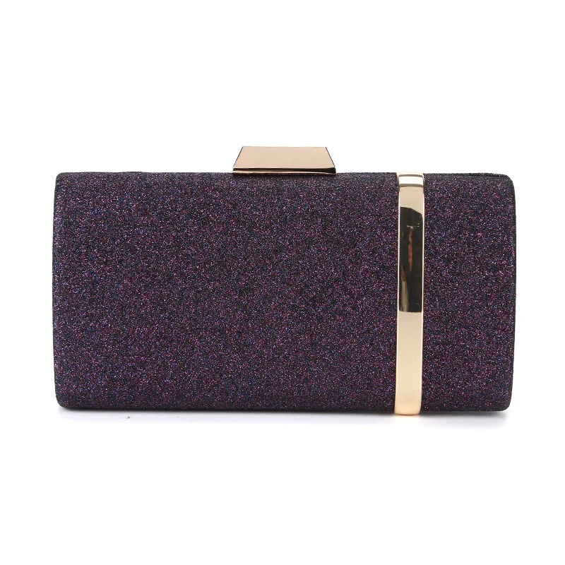 

Solid Glitter Women Evening Bags Rectangle Shinny Party Purse Lady Banquet Wedding Clutches Female Purple Shoulder Pouch