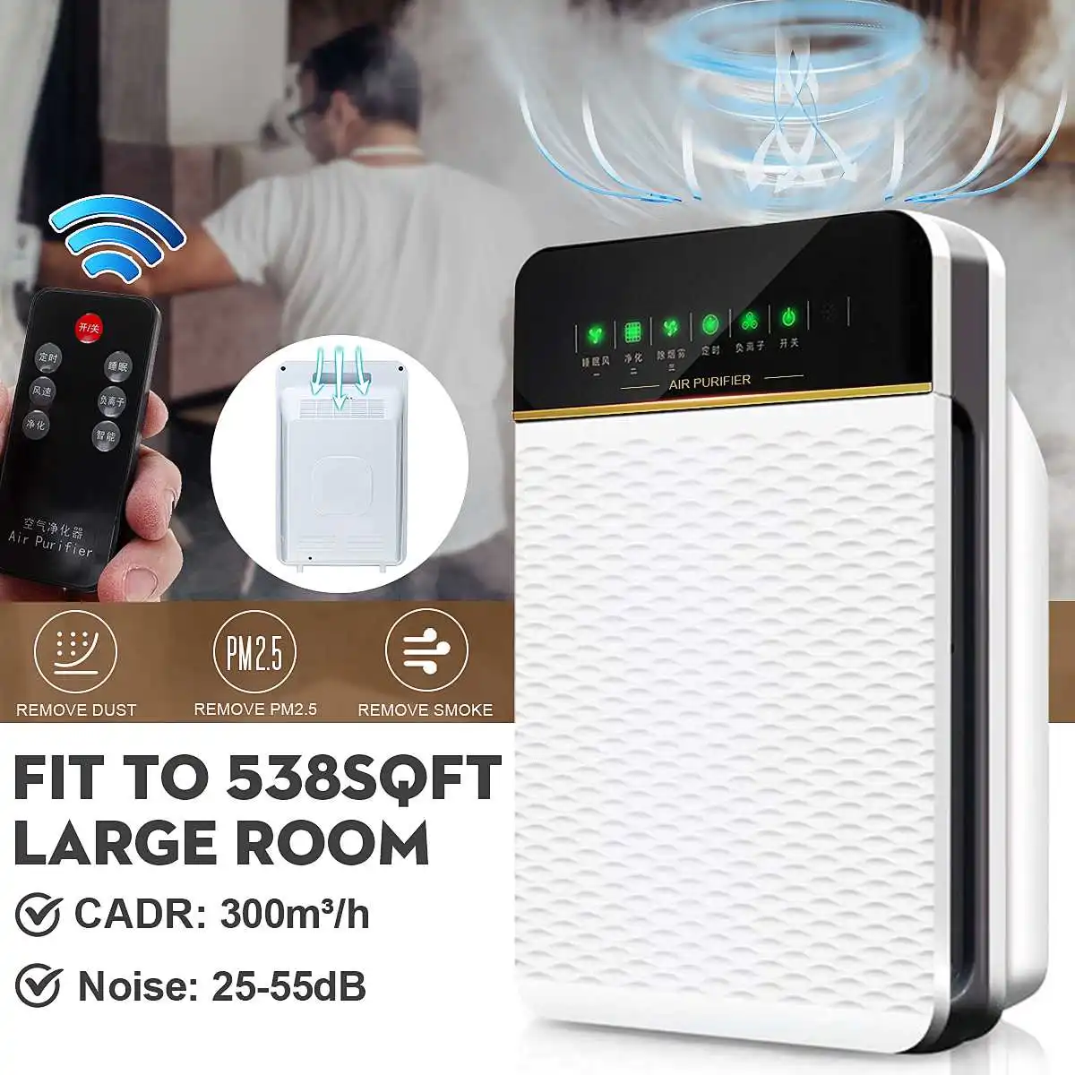 

Air Purifier for Home with True Hepa Filter Remove Formaldehyde PM2.5 Ionizer Deodorizer Home Air Cleaner with Remote Control