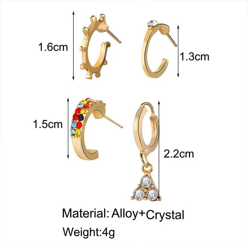 

Colorful Zircon Triangle Earrings Set Of 4 Pieces Creative Retro Alloy Earring For Women Gir Fashion Jewelry Gift 2021