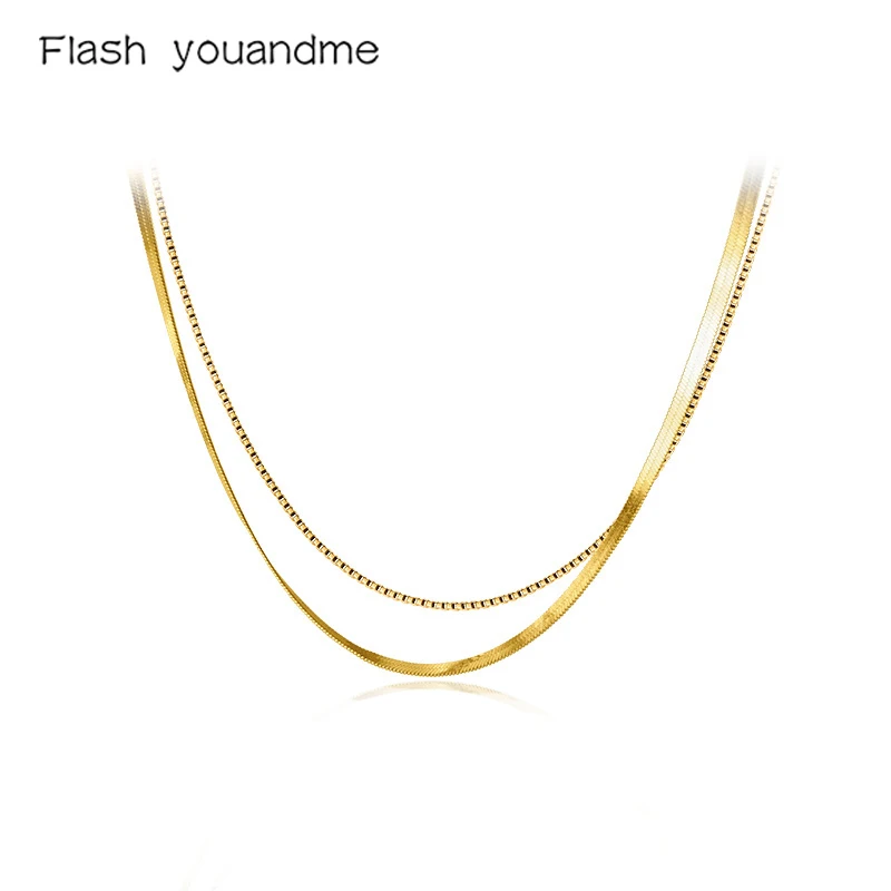 

Real 925 Sterling Silver Double Layer Snake Bone Box Chain Necklace for Women Party Fine Jewelry Accessories Classic Fashion