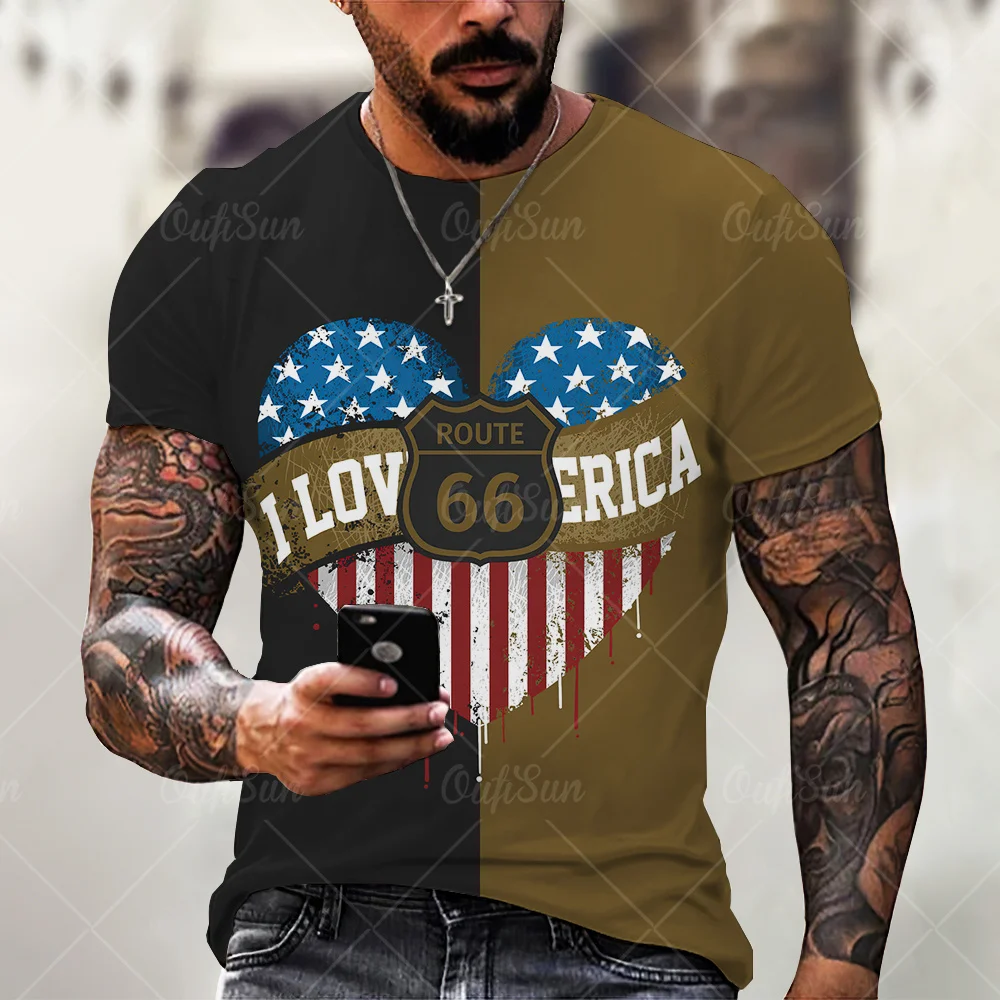 

Men'S 3d Printing Short-Sleeved Men'S T-Shirt Fashion Casual 66 Retro Summer New Style Plus Size Top