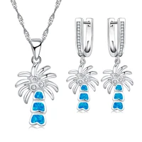exquisite coconut tree design jewelry set for women accessories cute imitation fire opal pendant necklace and earrings girl gift