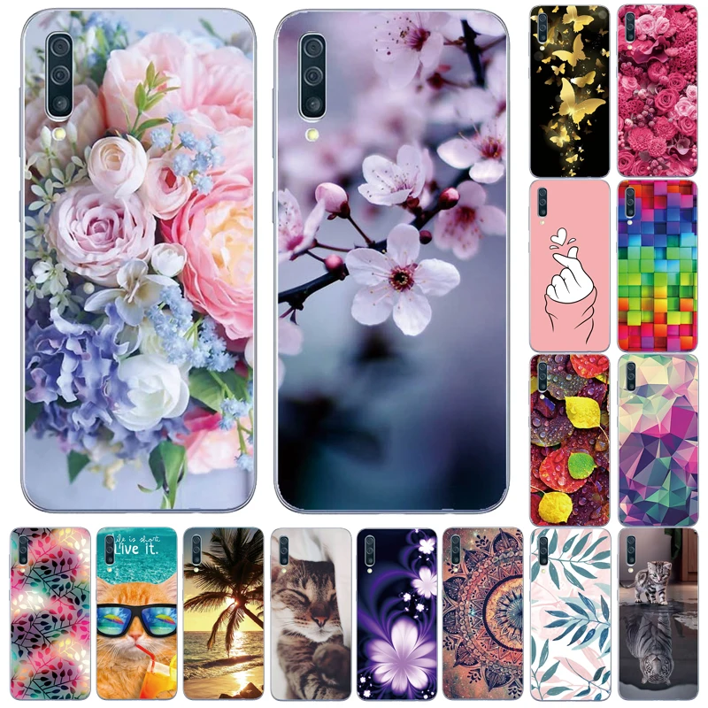 Case For Samsung Galaxy A10 A70 A50 A30 A40 A20 Phone Silicone Soft TPU Cover A50S Cute Flower cat Bumper | Мобильные телефоны и