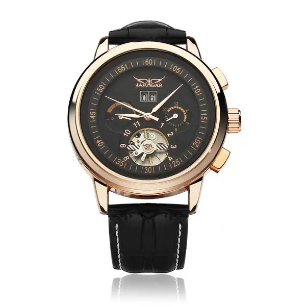 JARAGAR бренд автоматические механические Tourbillon маховик кожа часы Подарочная коробка Relogio relegs новинка