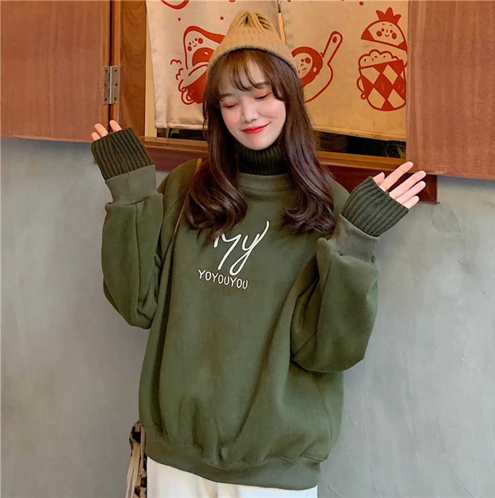 

Vogue Autumn Winter Fashion Printing Letter Thick Sweatshirts Womens Long Sleeve Sports Pullover O-Neck Casual Tops Harajuku