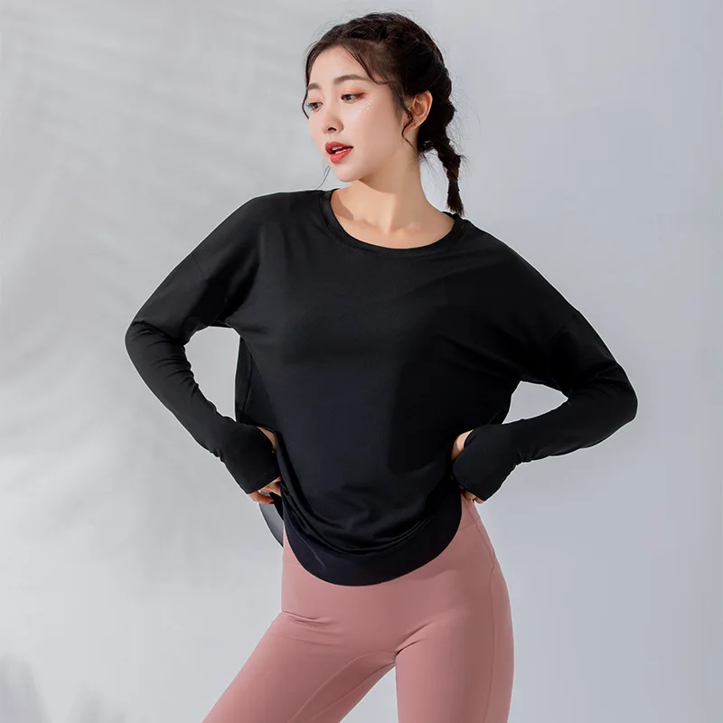 Antibom Womens Workout Yoga Shirts Long Sleeve Crop Top Fitness T-shirts Running Clothes Quick Dry Hollow Breathable Sports Gym