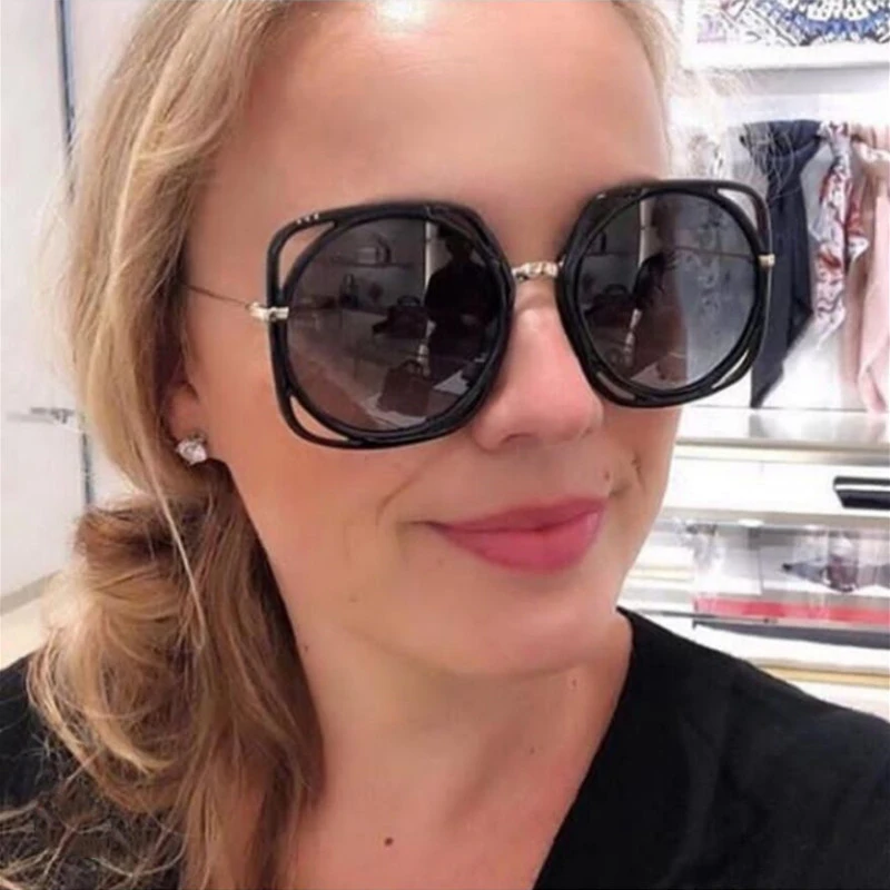 

New Female Big Frame Wild Square Hollow Sunglasses Fashion Luxury Vintage Trend Strong Anti-ultraviolet High Quality Sun Glasses