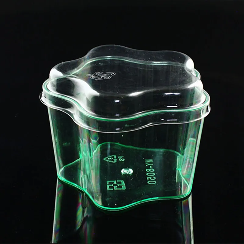 

50pcs High quality green/transparent flowers ice cream cup 185ml birthday wedding party dessert decoration plastic cup with lid