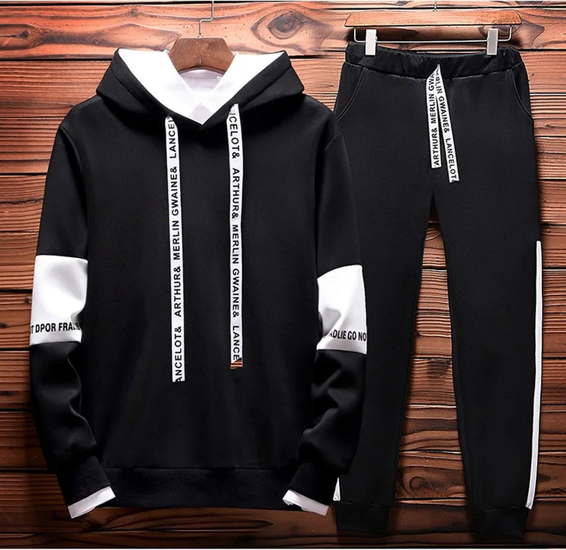 

NEW Casual Hoodies Custom LOGO sweatshirt Spring Autumn Hoodies+Pants 2Pcs Sporting suit Fleece Warm Thick sportwear