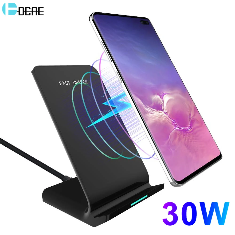 DCAE 30 Вт Qi Беспроводное зарядное устройство подставка для iPhone 12 11 XS XR X 8 Type C Быстрая зарядка док-станция для Samsung S20 S10
