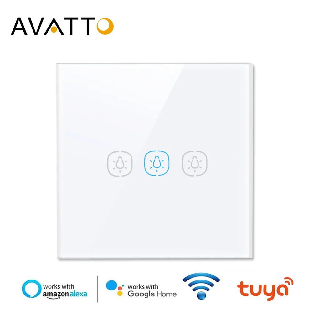 Умный настенный выключатель света AVATTO Tuya со стеклянной панелью Wi Fi сенсорный 2/3