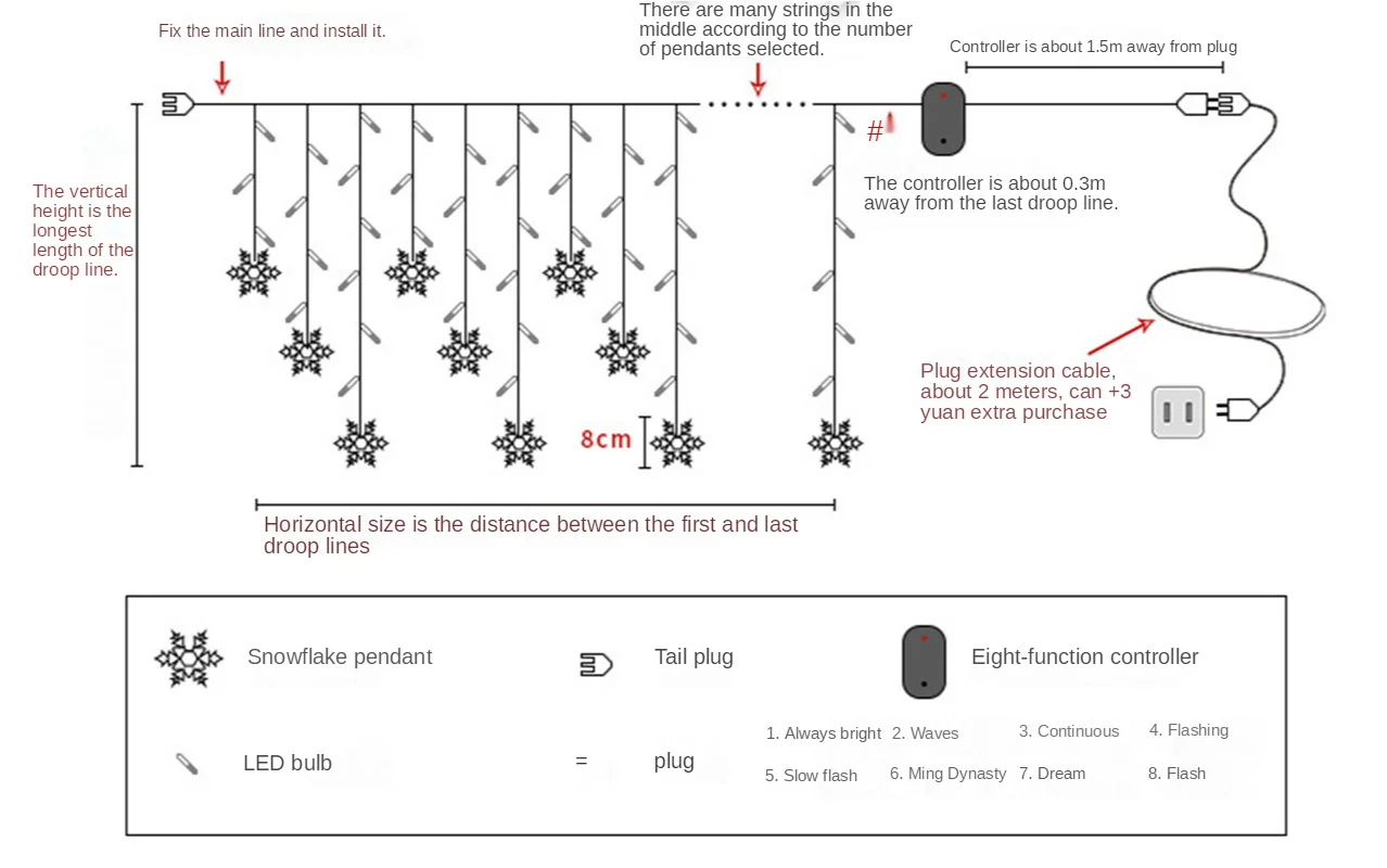 3 5m street house garlands christmas lights snowflake curtain icicle fairy string lights outdoor garland for new year decoration free global shipping