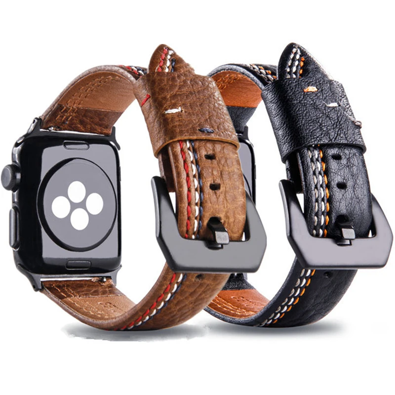 Ремешок из натуральной кожи для Apple Watch band 42 мм 38 мм iwatch series 4 3 2 band 44 мм 40 мм Suture style ремешок для часов браслет