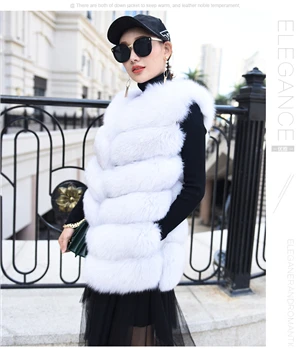 Бежевый new real natural whole fur six-section fox vest ladies winter long warm fashion vest - Цвет: Бежевый