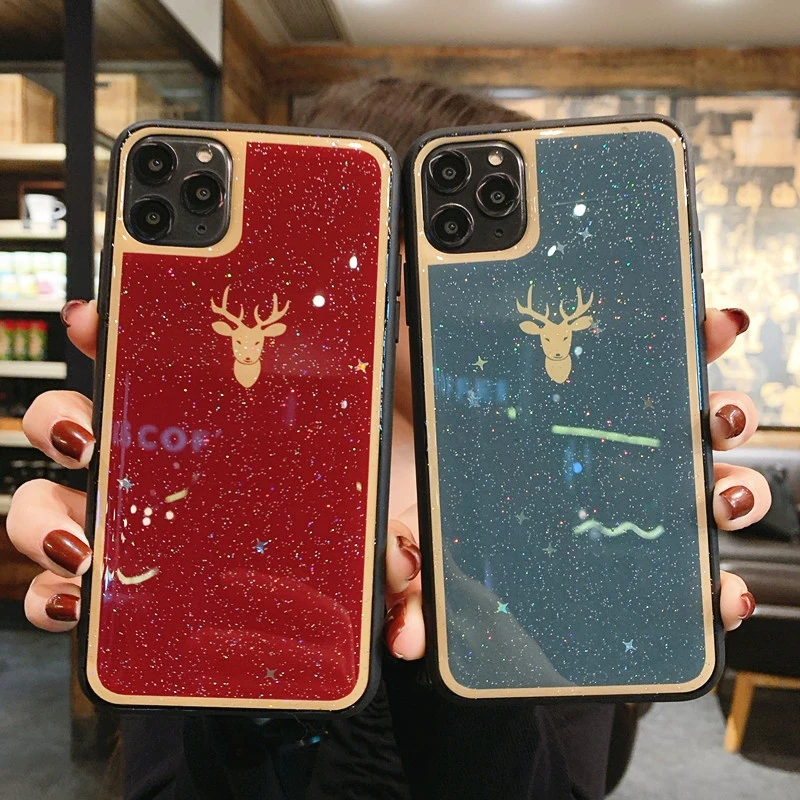 Блестящий блестящий чехол для телефона с изображением звезды оленя iPhone 6 6s 7 8 Plus X