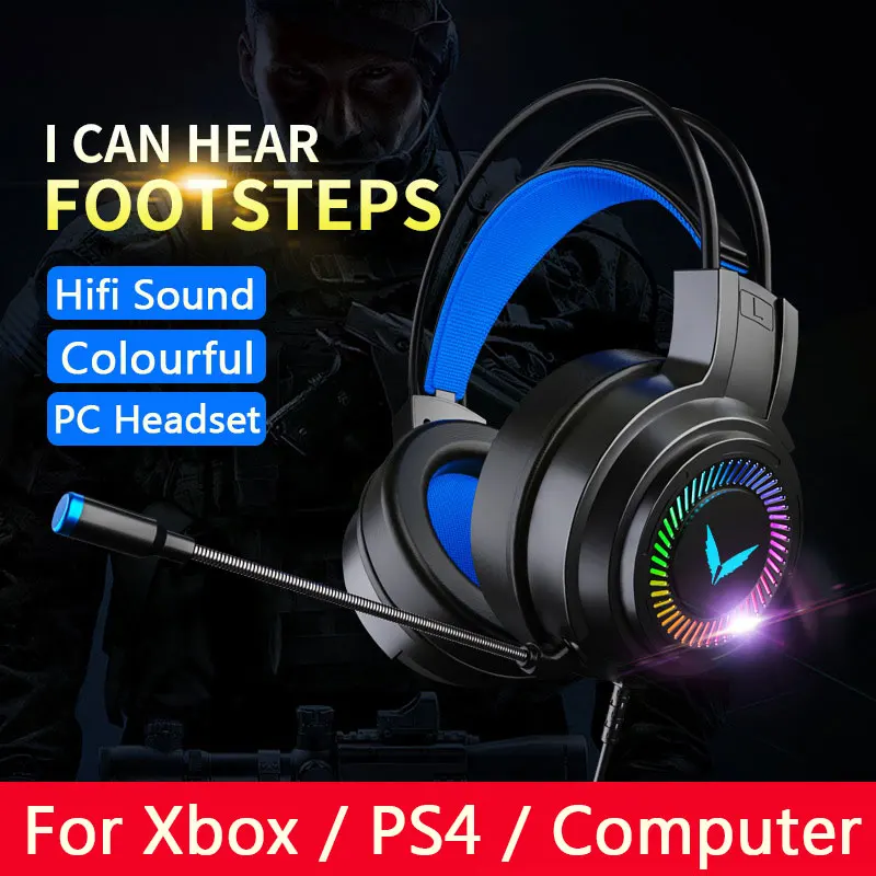 

Gaming Headsets Gameing Headphones Surround Sound Stereo Wired Earphones USB Microphone Colourful Light PC Laptop Game Headset