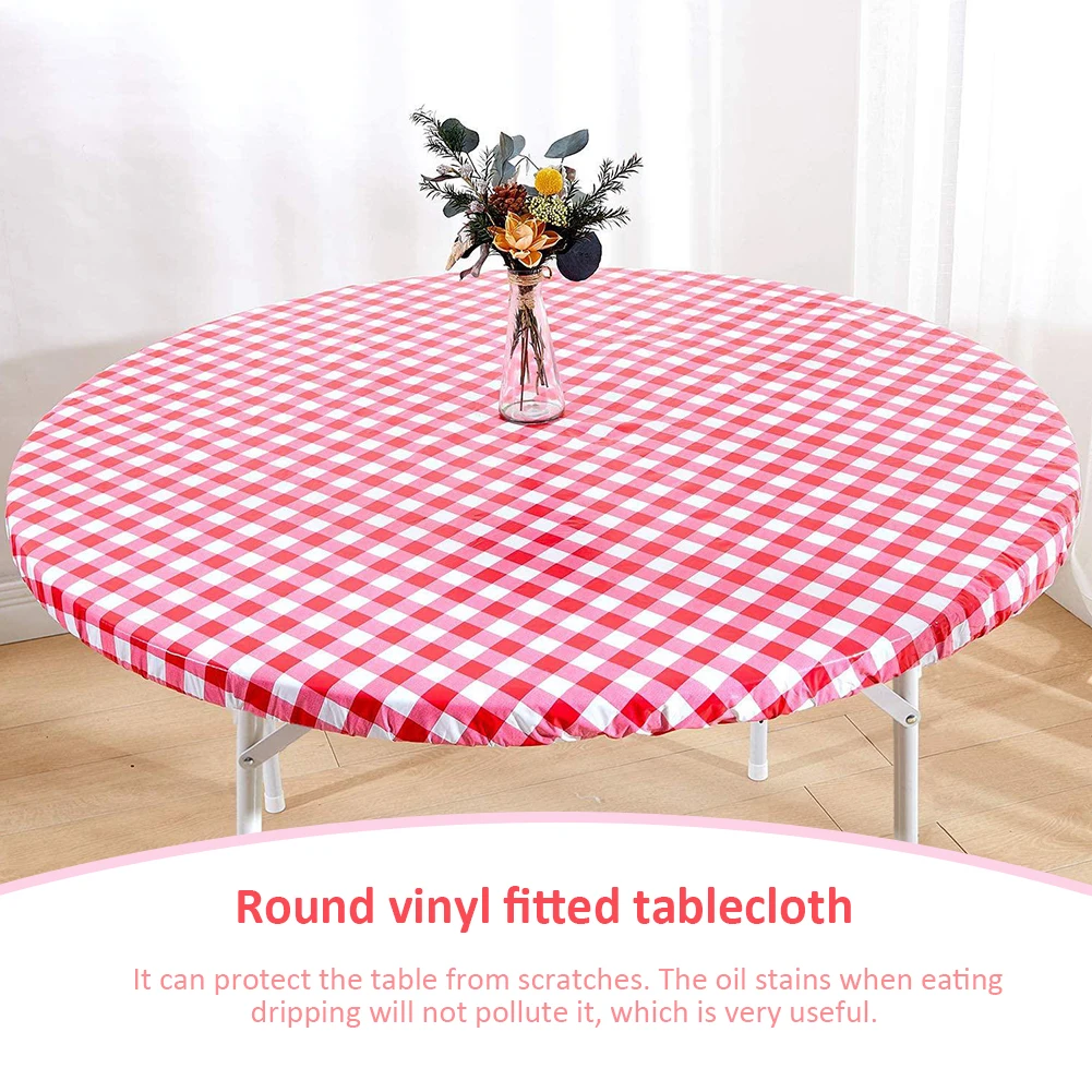 

Round Tablecloth Waterproof Checkered Pattern Flannel Vinyl Table Cover Tea Coffee Party Tablecloths Home Kitchen Decoration