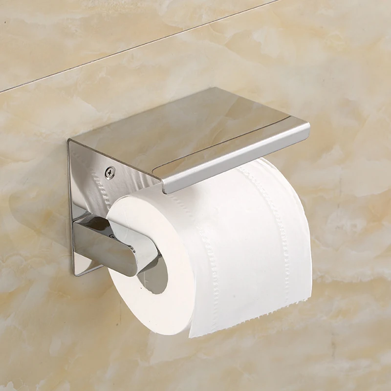 

2021 New Fashion Stainless Steel Bathroom Paper Towel Rack Roll Paper Shelf For Mobile Phone Without Punching