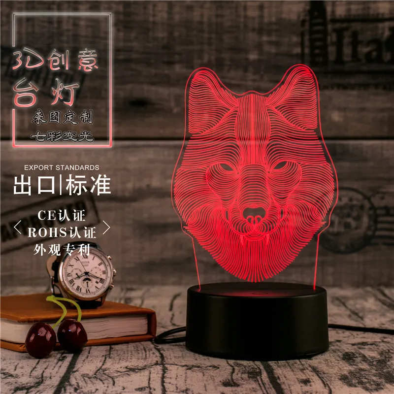 Светодиодный ночник 3D настольная лампа прикроватный светильник волк
