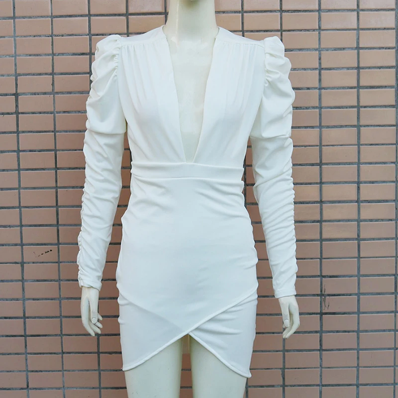 Женское асимметричное однотонное белое платье с длинным рукавом вечерние