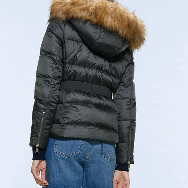 Осенне-зимняя приталенная теплая куртка с капюшоном и поясом пальто женская