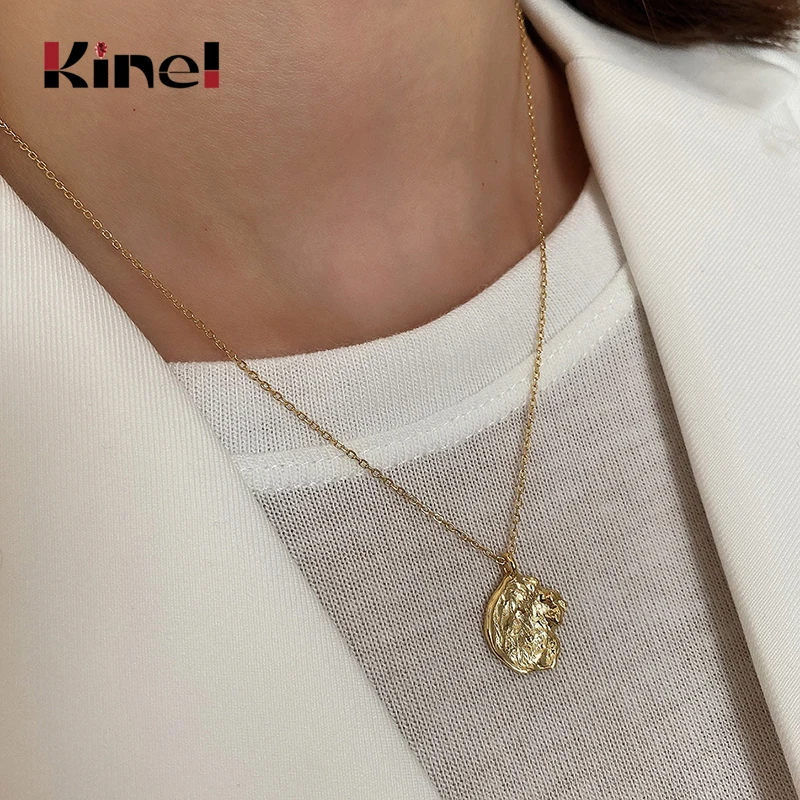 

Kinel Korean 925 Sterling Silver Semicircle Irregular Pendant Necklace for Women 18K Real Gold Plated Chains Around The Neck