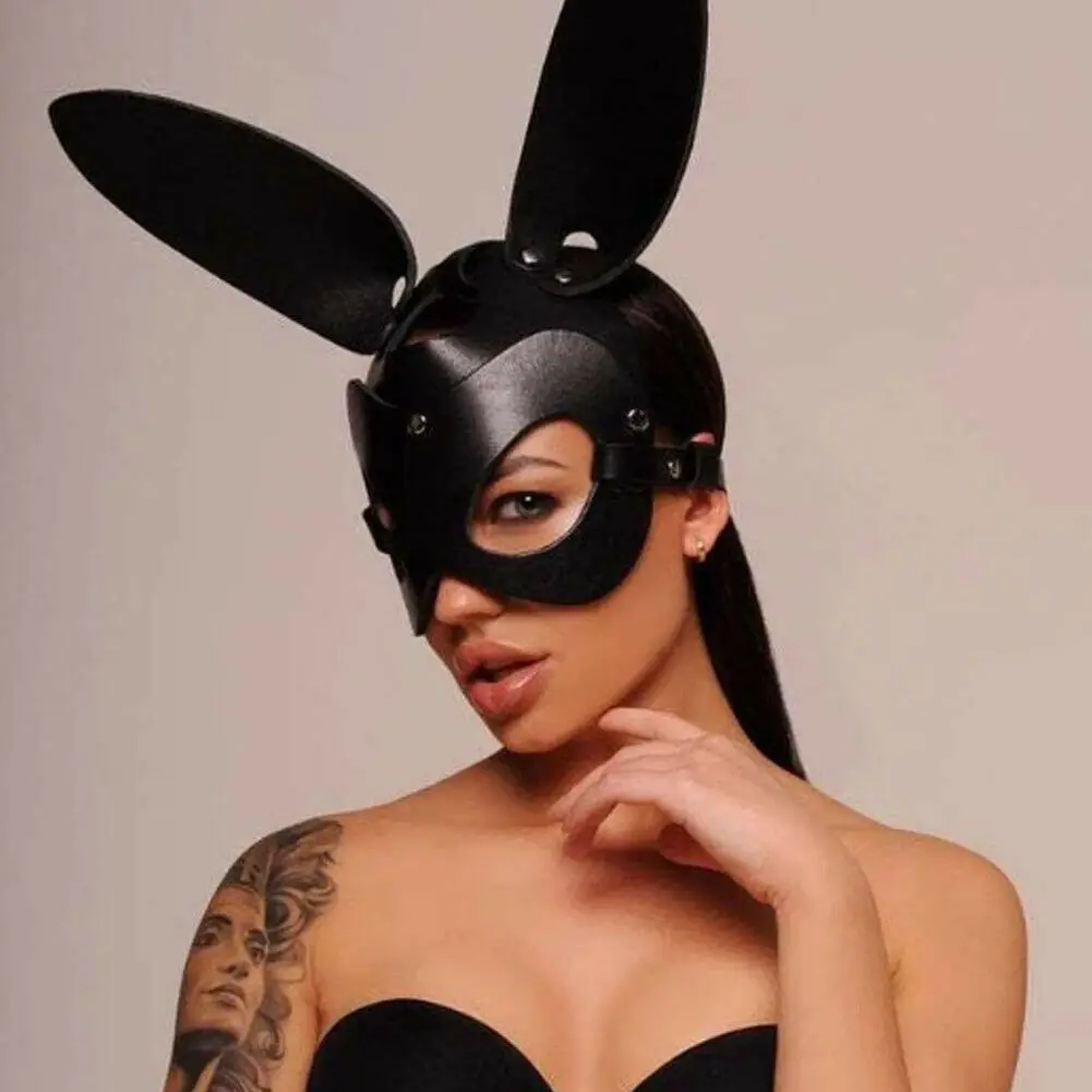 Милый костюм на Хэллоуин маскарадный длинные уши кролика Половина маска бандаж