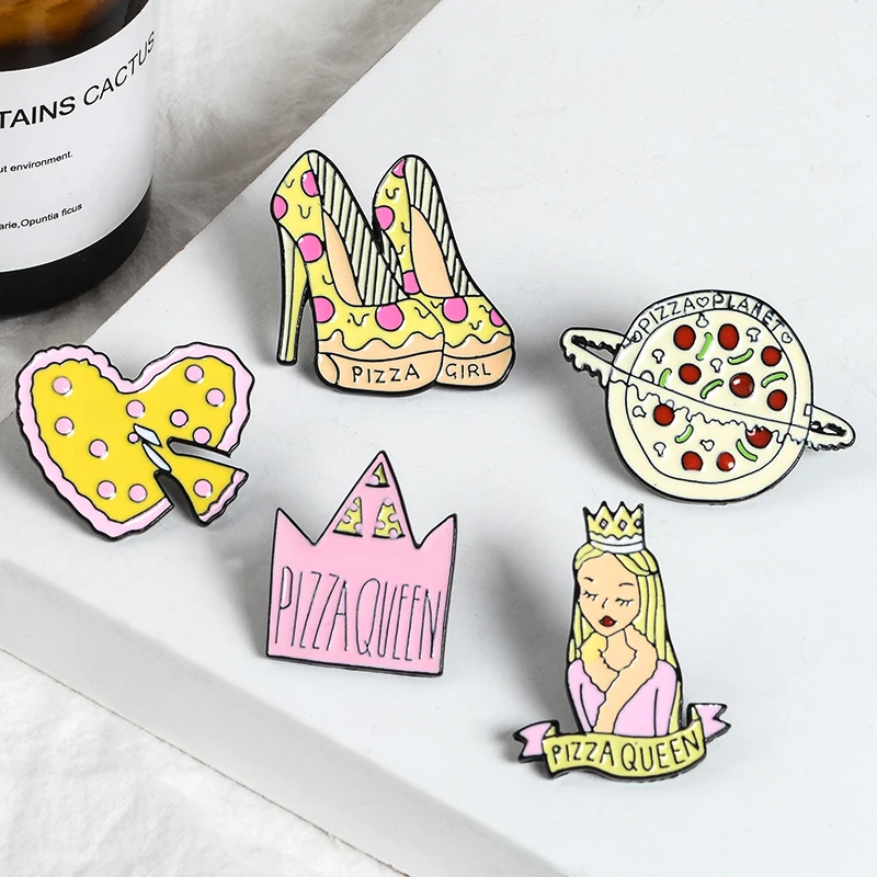 Розовый пицца Queen высокие каблуки Сердце Брошь значок на булавке брошь для