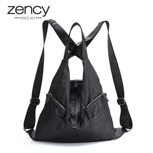 Женский рюкзак Zency из 100% натуральной воловьей кожи, модная дорожная черная дамская сумка, школьный ранец для ноутбука