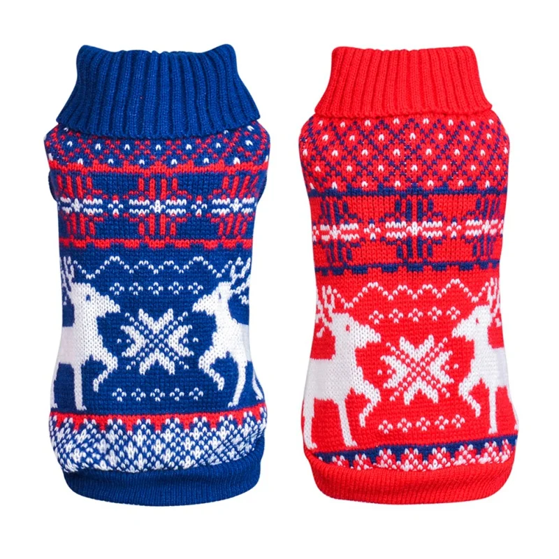 Зимняя одежда для кошек и собак с принтом теплый Рождественский свитер щенка