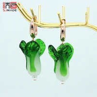 sjmade green coloured glaze chinese cabbage vegetables shape dangle earrings for lady girls hipster unique personality jewelry