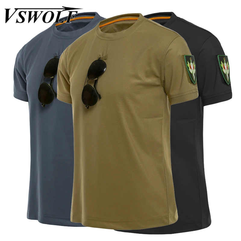 Мужская армейская тактическая футболка в стиле милитари быстросохнущая летняя