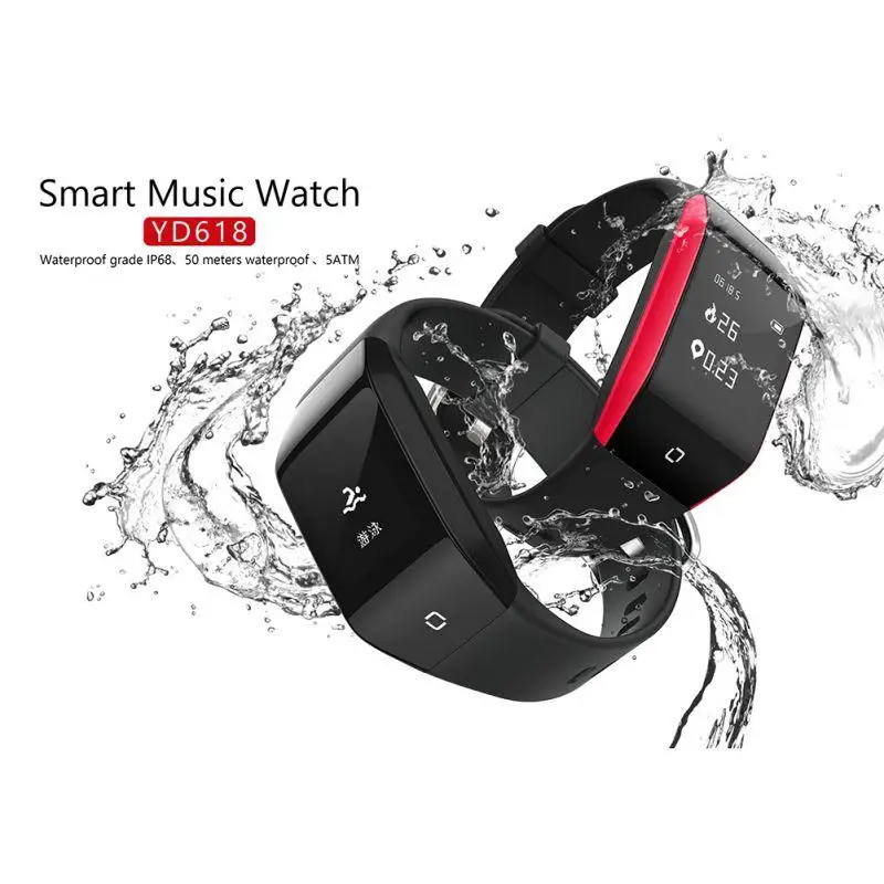 YD618 Смарт-часы Bluetooth музыкальный браслет 0,9" IP68 Водонепроницаемый 512 Мб U дисковая карта MP3 Воспроизведение музыки Пульс Для Android IOS